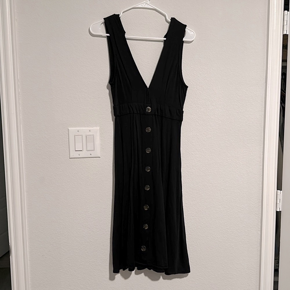 Black V-neck Button Down Midi Dress